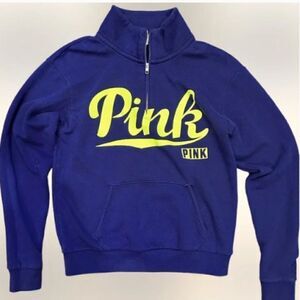 VS PINK Quarter Zip Women’s Purplish/Blue w/ Neon PINK Logo SZ XS